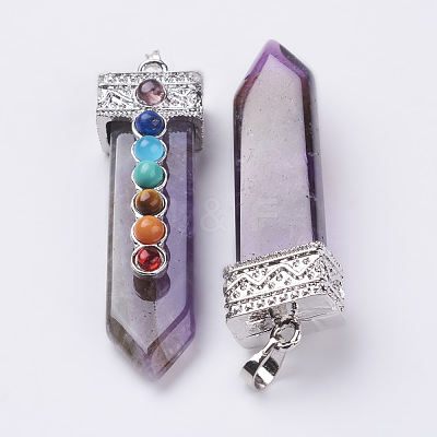 Natural Amethyst with Synthetic & Natural Mixed Stone Chakra Big Pendants G-E415-A18-1