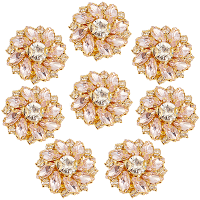 8Pcs Flower Brass & Glass Rhinestone Cufflinks FIND-CY0002-40-1