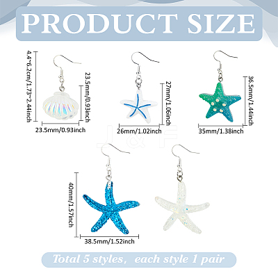 5 Pairs 304 Stainless Steel Dangle Earrings EJEW-PH01459-1