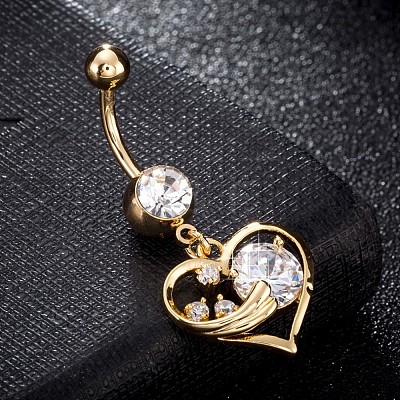 Brass Cubic Zirconia Navel Ring AJEW-EE0004-18-1