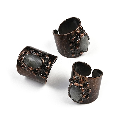 Brass with Natural Labradorite Cuff Rings RJEW-Z112-02R-01-1