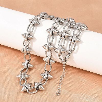 304 Stainless Steel Spiked Cone Link Chain Necklaces for Women SA-H001-22P-1