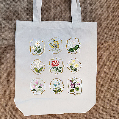 DIY Flower Pattern Tote Bag Embroidery Kit PW22121375085-1