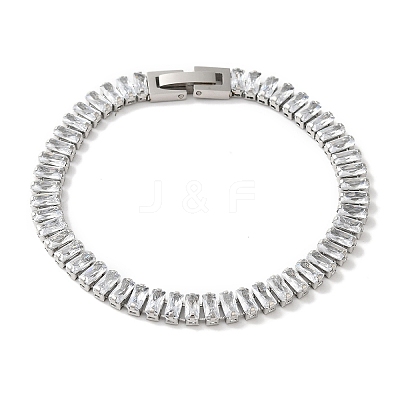 304 Stainlessa Steel Pave Clear Cubic Zirconia Rectangle Link Chain Bracelets for Women LS-BJEW-Z066-01P-03-1
