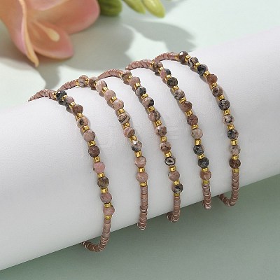 2mm Faceted Natural Rhodonite Beaded Braided Adjustable Bracelets for Women PF2854-3-1