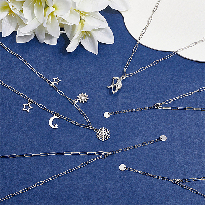 6Pcs 304 Stainless Steel Paperclip Chain Necklaces NJEW-SC0001-57A-P-1