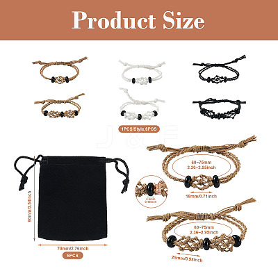 6Pcs Adjustable Braided Waxed Polyester Cord Macrame Pouch Bracelet Making BJEW-FW0001-04-1