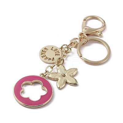 Rhinestone Enamel Flower Pendant Keychain with AlloyCharm KEYC-WH0004-82KCG-01-1
