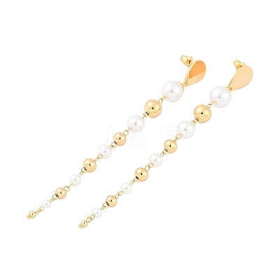 Brass ABS Plastic Pearl Tassel Stud Earrings EJEW-U040-17G-1