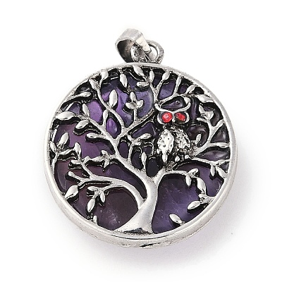 Natural Amethyst Tree of Life with Owl Pendants G-L524-15AS-06-1