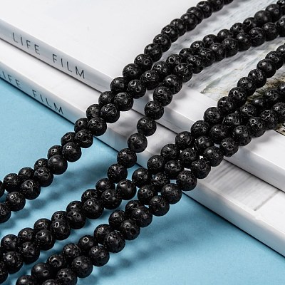 Natural Lava Rock Round Beads Strands X-G-M169-6mm-03-1