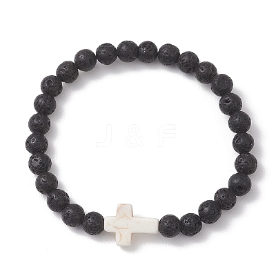 Natural Lava Rock Beads Stretch Bracelets for Women BJEW-JB13268-1