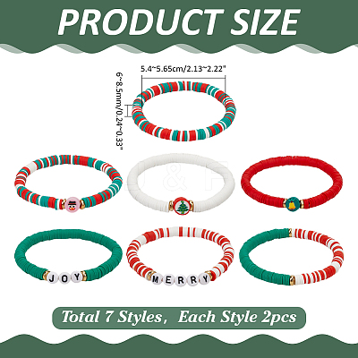 14Pcs 2 Sets Christmas Theme Polymer Clay Heishi Beaded Stretch Bracelets BJEW-ME0001-17B-1