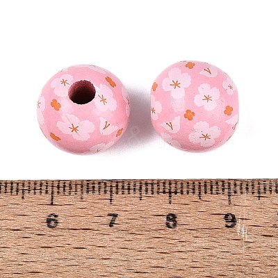 Printed Wood European Beads WOOD-G029-06E-1