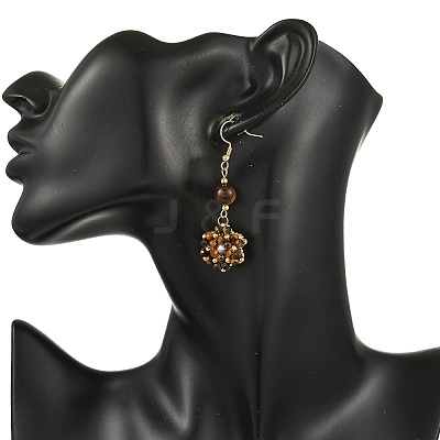 Natural Tiger Eye and Shell Pearl Braided Dangle Earrings EJEW-MZ00789-03-1