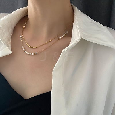 304 Stainless Steel Boston Link Chains Double Layer Necklaces LS-BJEW-K257-04G-1