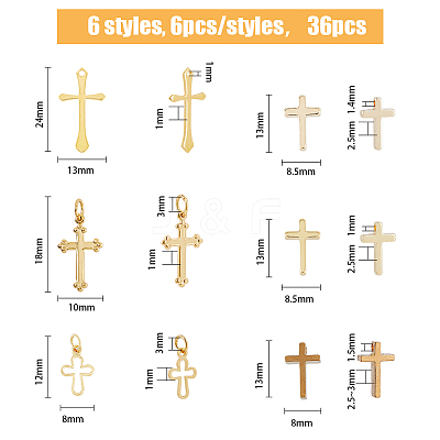 36Pcs 6 Style Long-Lasting Plated Brass Charms KK-FH0005-19-1