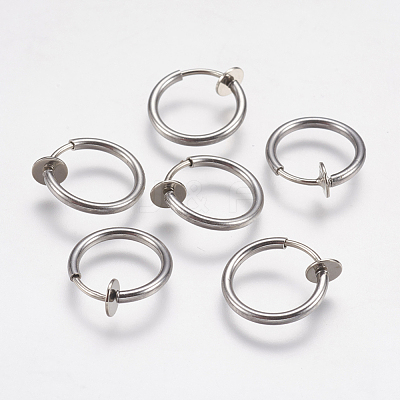 Tarnish Resistant 304 Stainless Steel Retractable Clip-on Hoop Earrings X-STAS-K171-53P-1