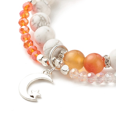 Moon and Star Charm Multi-strand Bracelet BJEW-TA00033-01-1