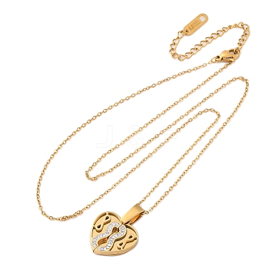 304 Stainless Steel Polymer Clay Rhinestones Heart Openable Pendant Necklaces for Women NJEW-Z065-13G-1