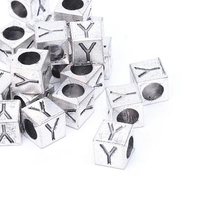 Antique Silver Plated Initial Letter Alloy European Beads TIBEB-Q054-56AS-NR-1