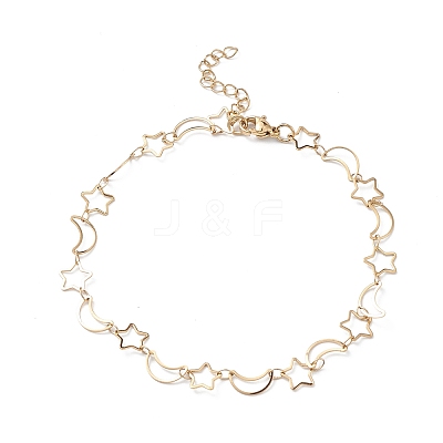 Ion Plating(IP) 304 Stainless Steel Star & Moon Link Chain Anklets for Men Women STAS-B039-15G-1