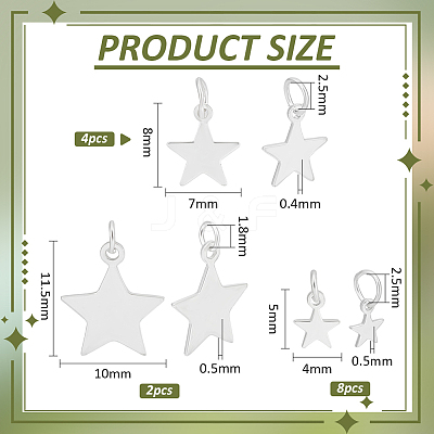 14Pcs 3 Styles 925 Sterling Silver Star Charms STER-BC0003-10-1