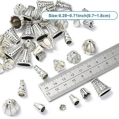 50Pcs 10 Styles Tibetan Style Bead Caps & Cone DIY-YW0008-48-1
