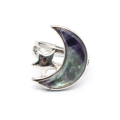 Moon & Star Natural Fluorite Adjustable Rings PW-WGCB712-03-1