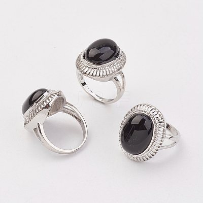 Natural Dyed & Heated Black Agate Finger Rings X-RJEW-P122-20-1