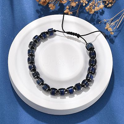 Adjustable Natural Lapis Lazuli and Non-magnetic Synthetic Hematite Braided Bead Bracelets BJEW-Z090-01F-1