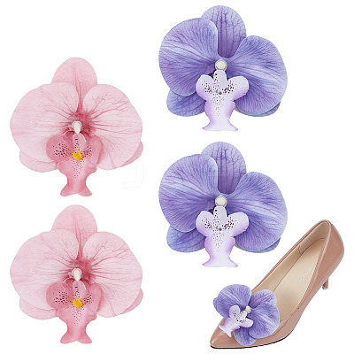 2 Pairs 2 Colors PU Leather Flower Shoe Buckle Clips DIY-NB0015-14-1