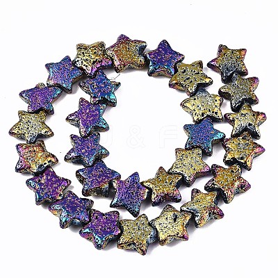 Rainbow Electroplated Natural Lava Rock Bead Strands G-T131-37-1
