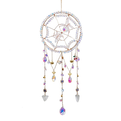 Spider Web & Spider Glass Beads Suncatchers HJEW-F027-15-1