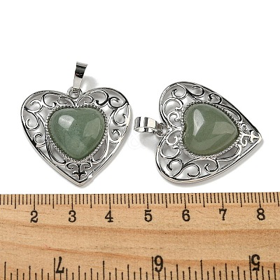 Natural Green Aventurine Peach Love Heart Pendants G-G158-01C-1