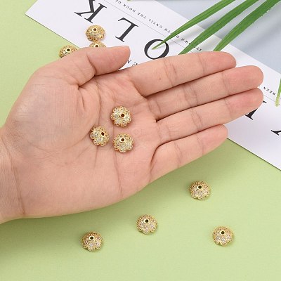 Eco-Friendly Multi-Petal Flower Brass Micro Pave Cubic Zirconia Bead Caps ZIRC-M098-02G-FF-1