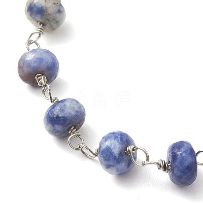 Natural Blue Spot Jasper Rondelle Beads Link Bracelets for Women BJEW-JB10262-03-1
