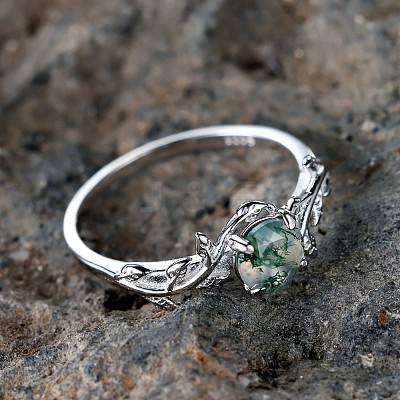 Oval & Leaf 925 Sterling Silver with Moss Agate Finger Rings FS-WGF1EFD-01-1