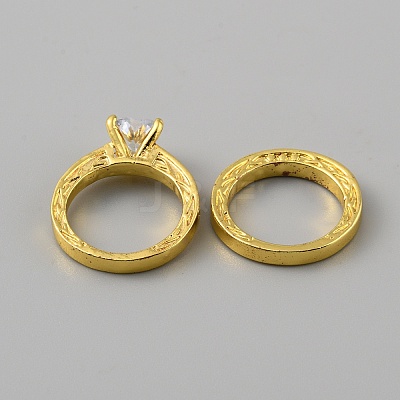 2Pcs 2 Style Cubic Zirconia Heart Finger Rings RJEW-WH0016-02G-02-1