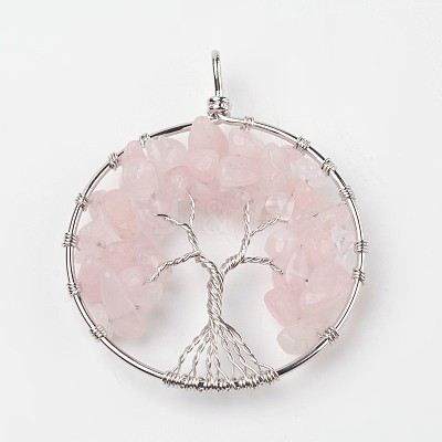 Tree of Life Natural Rose Quartz Big Pendants X-G-L455-D07-1