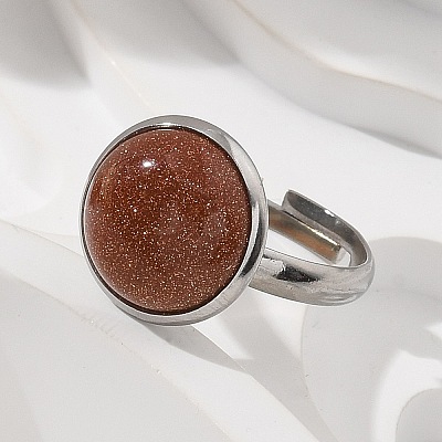 Half Round Synthetic Goldstone Finger Rings RJEW-M062-01P-06-1