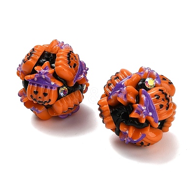 Halloween Theme Polymer Clay Rhinestone Beads with Resin RESI-Z045-02B-01-1