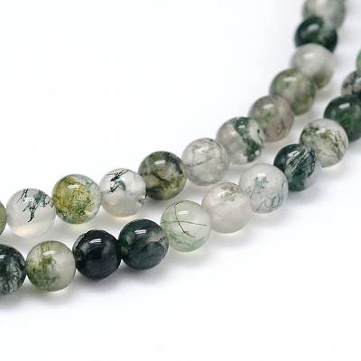Natural Moss Agate Round Bead Strands G-J303-07-4mm-1