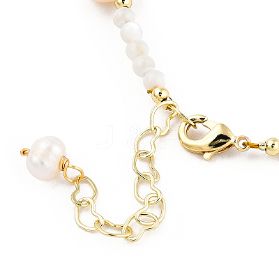 Natural White Shell & Pearl Beaded Bracelet for Women BJEW-T021-01G-1