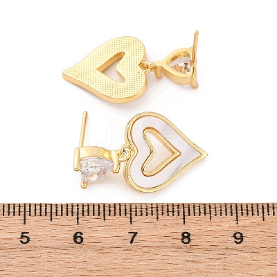 Heart Brass Micro Pave Clear Cubic Zirconia Dangle Stud Earrings KK-D363-12D-G-1