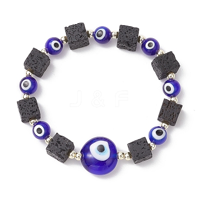 Natural Lava Rock & Handmade Lampwork Beads Stretch Bracelets BJEW-JB11984-04-1