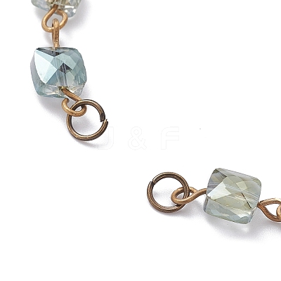 Square Faceted Glass Beaded Link Chain Bracelet Making AJEW-JB01150-52-1