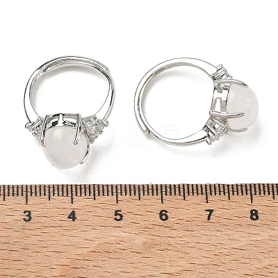 Brass Micro Pave Cubic Zirconia with Natural Quartz Crystal Cuff Open Rings RJEW-T035-01P-G-1