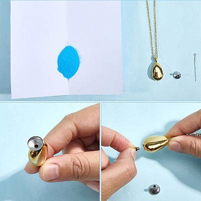 2Pcs 2 Colors 201 Stainless Steel Teardrop Memorial Urn Ashes Pendant Necklaces NJEW-CN0001-21-1