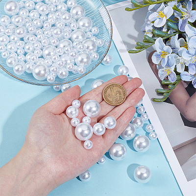 150Pcs 3 Styles ABS Plastic Imitation Pearl Round Beads KY-SP0001-63B-1